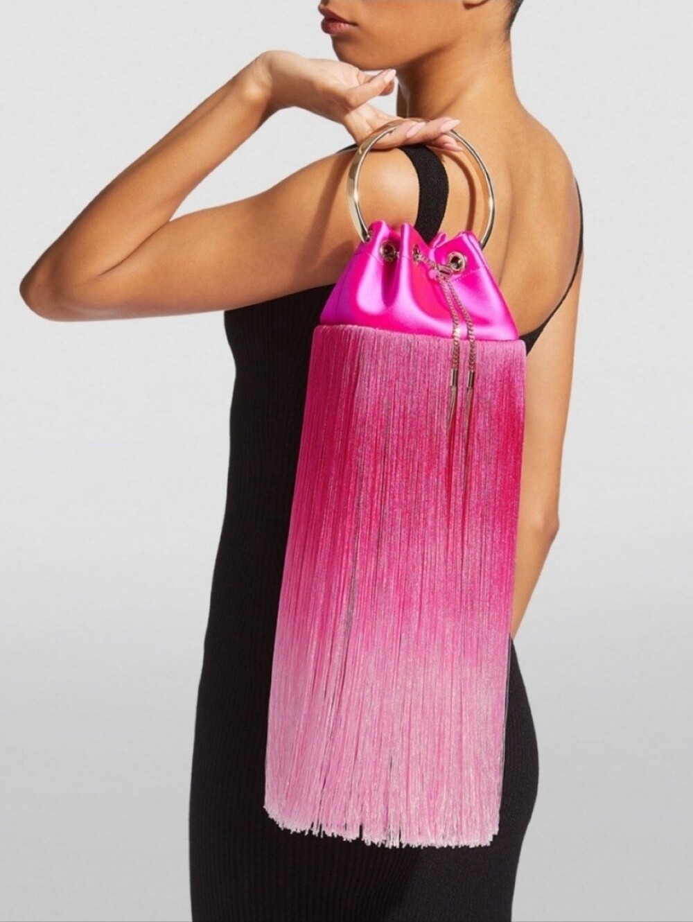 Jimmy Choo Pink Ombre Fringe Bon Bon Bag